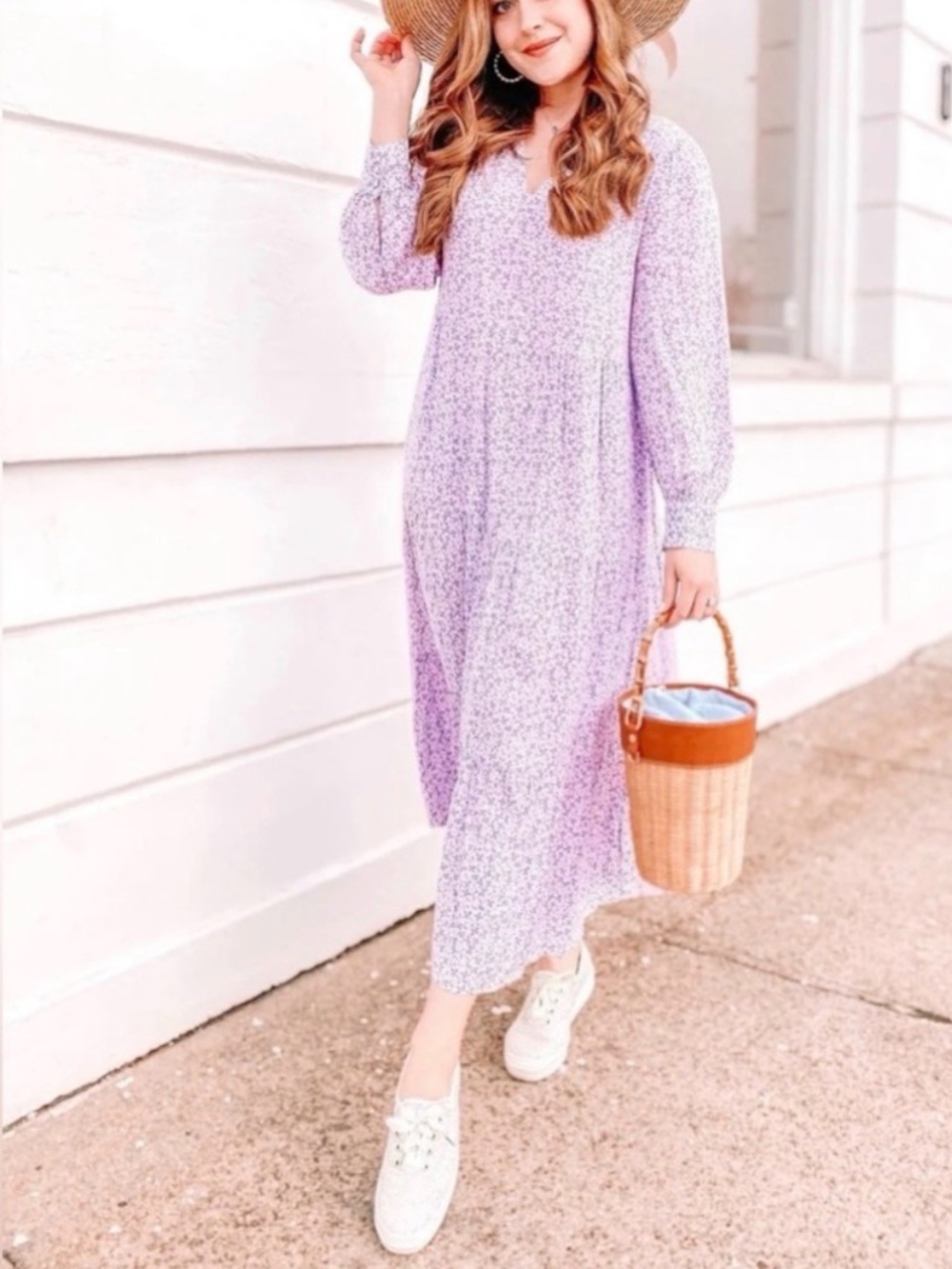 A New Day Lilac Floral Tiered Midi Dress Size S